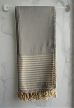 Load image into Gallery viewer, Honeycomb Stripy Light Grey Turkish Towel Throw Silk Dervish Turkish Cotton Towels