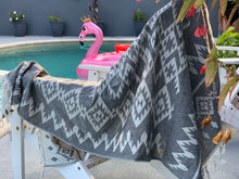 Load image into Gallery viewer, Kilim Aztec Grey Turkish Towel - Silk Dervish, Turkish Cotton Towel