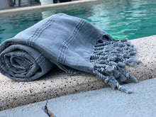 Load image into Gallery viewer, Stonewash Stripe Denim Turkish Towel Silk Dervish Turkish Cotton Towels
