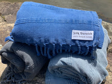 Load image into Gallery viewer, Stonewash Stripe Blue Turkish Towel Silk Dervish Turkish Cotton Towels