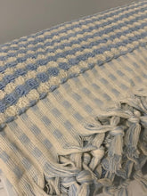 Load image into Gallery viewer, Pompom Turkish Bath Terry Towel Blue Silk Dervish Turkish Cotton Towels