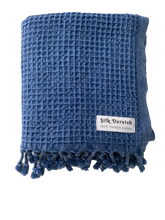 Load image into Gallery viewer, Waffle Turkish Towel Blue Silk Dervish Turkish Cotton Towels