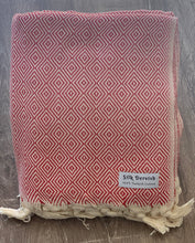 Load image into Gallery viewer, Diamond Full Pattern Blanket Red Silk Dervish Turkish Cotton Towels