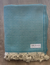 Load image into Gallery viewer, Diamond Full Pattern Blanket Aqua Silk Dervish Turkish Cotton Towels