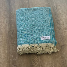 Load image into Gallery viewer, Diamond Full Pattern Blanket Aqua Silk Dervish Turkish Cotton Towels