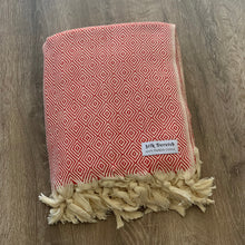 Load image into Gallery viewer, Diamond Full Pattern Blanket Red Silk Dervish Turkish Cotton Towels