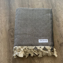Load image into Gallery viewer, Diamond Full Pattern Blanket Black Silk Dervish Turkish Cotton Towels