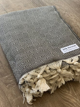 Load image into Gallery viewer, Diamond Full Pattern Blanket Black Silk Dervish Turkish Cotton Towels