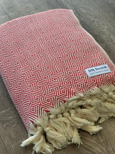 Load image into Gallery viewer, Diamond Full Pattern Blanket Red Silk Dervish Turkish Cotton Towels