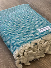 Load image into Gallery viewer, Diamond Full Pattern Blanket Aqua Silk Dervish Turkish Cotton Towels