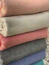 Load image into Gallery viewer, Diamond Full Pattern Blanket Black Silk Dervish Turkish Cotton Towels