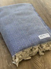 Load image into Gallery viewer, Diamond Full Pattern Blanket Blue Silk Dervish Turkish Cotton Towels