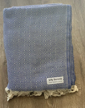 Load image into Gallery viewer, Diamond Full Pattern Blanket Blue Silk Dervish Turkish Cotton Towels