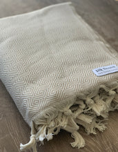 Load image into Gallery viewer, Diamond Full Pattern Blanket Beige Silk Dervish Turkish Cotton Towels