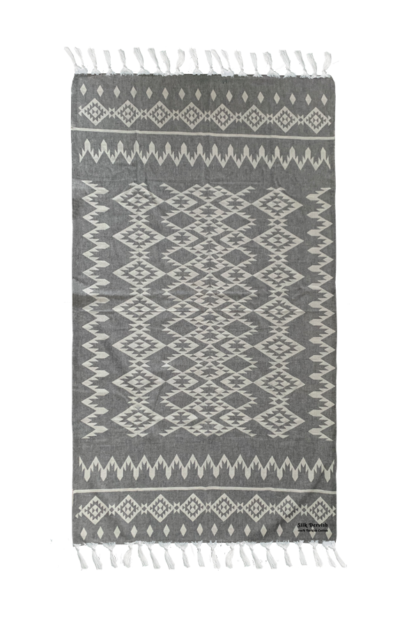 Kilim Aztec Grey Turkish Towel - Silk Dervish, Turkish Cotton Towel