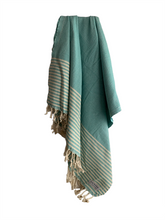 Load image into Gallery viewer, Honeycomb Stripy Aqua Turkish Towel Throw Silk Dervish Turkish Cotton Towels