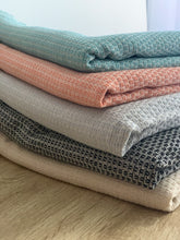Load image into Gallery viewer, Honeycomb Stripy Aqua Turkish Towel Throw Silk Dervish Turkish Cotton Towels