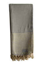 Load image into Gallery viewer, Honeycomb Stripy Light Grey Turkish Towel Throw Silk Dervish Turkish Cotton Towels