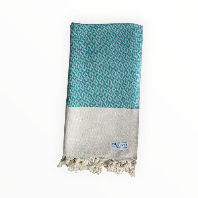 Chevron Diamond Aqua  Beach Bath Turkish Towel - Silk Dervish, Turkish Cotton Towel