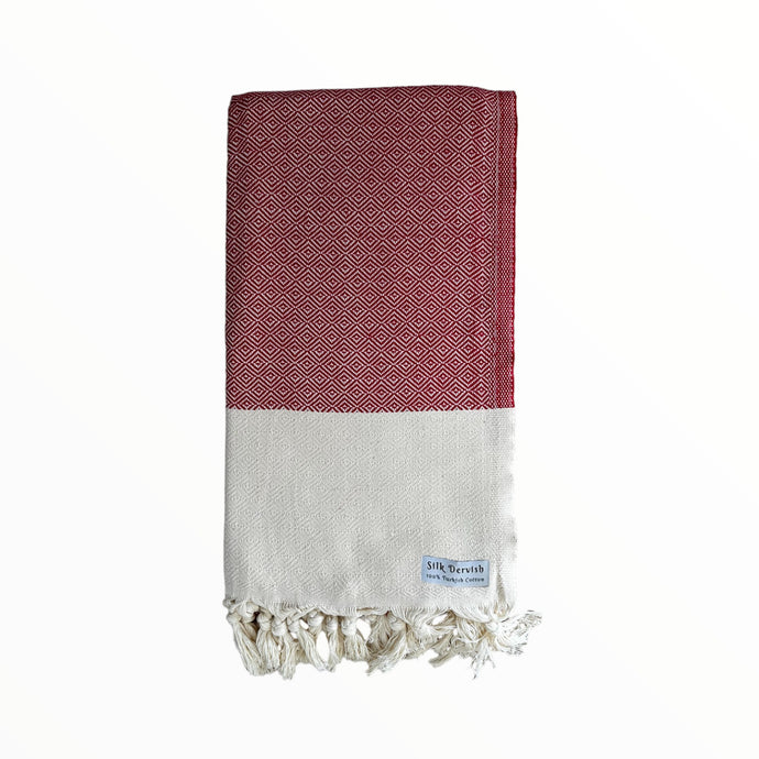 Chevron Diamond Red  Beach Bath Turkish Towel - Silk Dervish, Turkish Cotton Towel