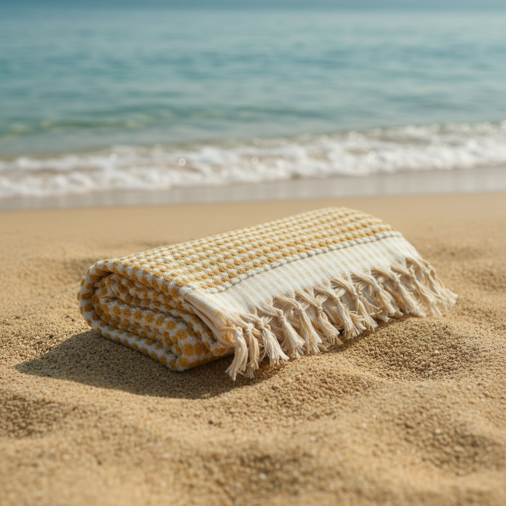 Pompom Turkish Bath Terry Towel Yellow