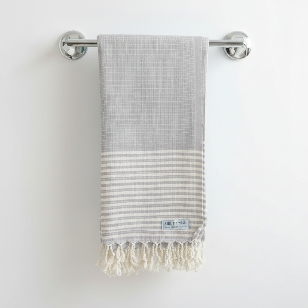 Honeycomb Stripy Light Grey Turkish Towel Throw Silk Dervish Turkish Cotton Towels