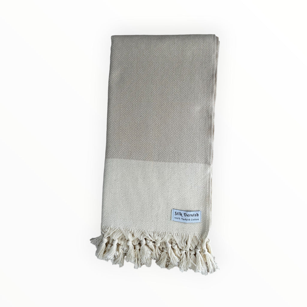 Chevron Diamond Beige Turkish Towel - Silk Dervish Turkish Towels Gold Coast Australia