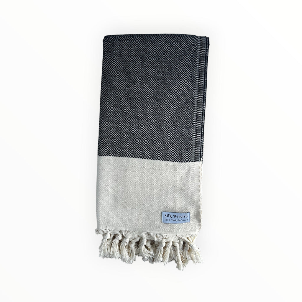 Chevron Diamond Black Turkish Towel - Silk Dervish Turkish Towels Gold Coast Australia
