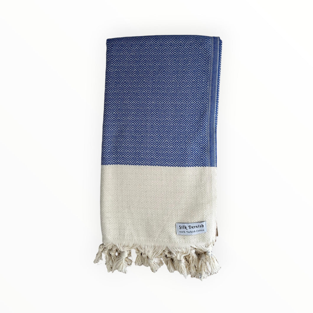 Chevron Diamond Blue Turkish Towel - Silk Dervish Turkish Towels Gold Coast Australia