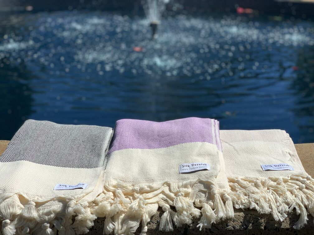 Chevron Herringbone Beige Turkish Towel - Silk Dervish Turkish Towels Gold Coast Australia