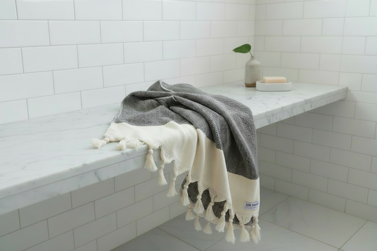 Chevron Herringbone Black Turkish Towel Silk Dervish Turkish Cotton Towels