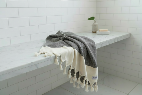 Chevron Herringbone Black Turkish Towel Silk Dervish Turkish Cotton Towels