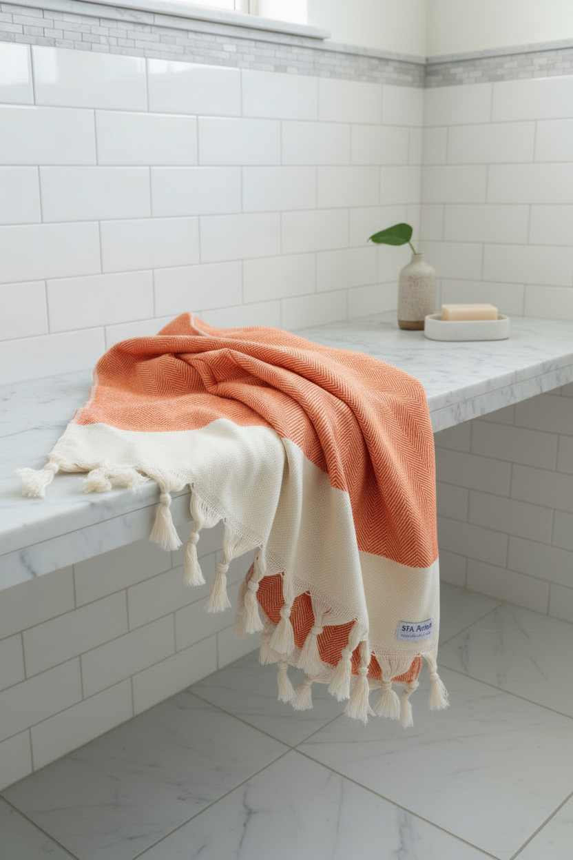 Chevron Herringbone Orange Turkish Towel Silk Dervish Turkish Cotton Towels