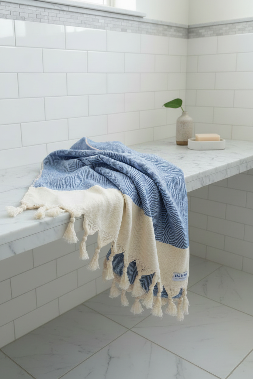 Chevron Herringbone Royal Blue Turkish Towel Silk Dervish Turkish Cotton Towels