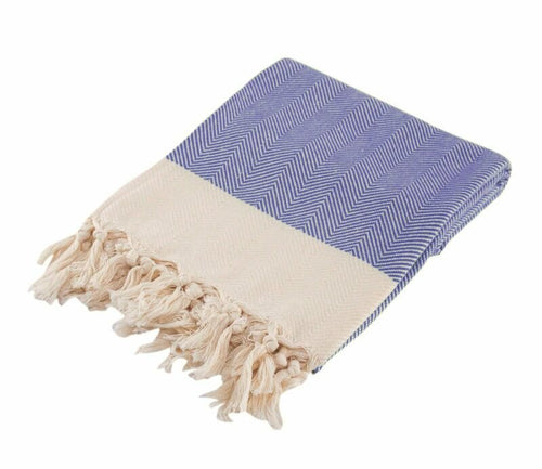 Chevron Herringbone Royal Blue Turkish Towel - Silk Dervish Turkish Towels Gold Coast Australia