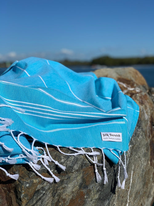 Classic Sultan Aqua Turkish Towel - Silk Dervish Turkish Towels Gold Coast Australia