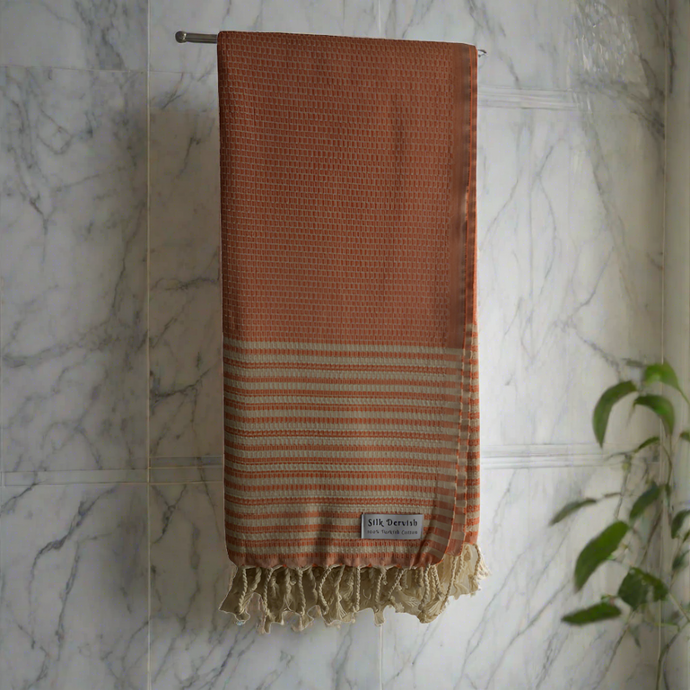 Honeycomb Stripy Orange Turkish Towel Throw Silk Dervish Turkish Cotton Towels