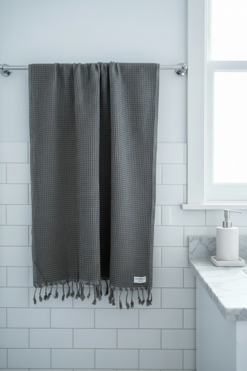 Waffle Turkish Towel Black Silk Dervish Turkish Cotton Towels