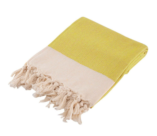 Chevron Herringbone Yellow Turkish Towel - Silk Dervish, Turkish Cotton Towel