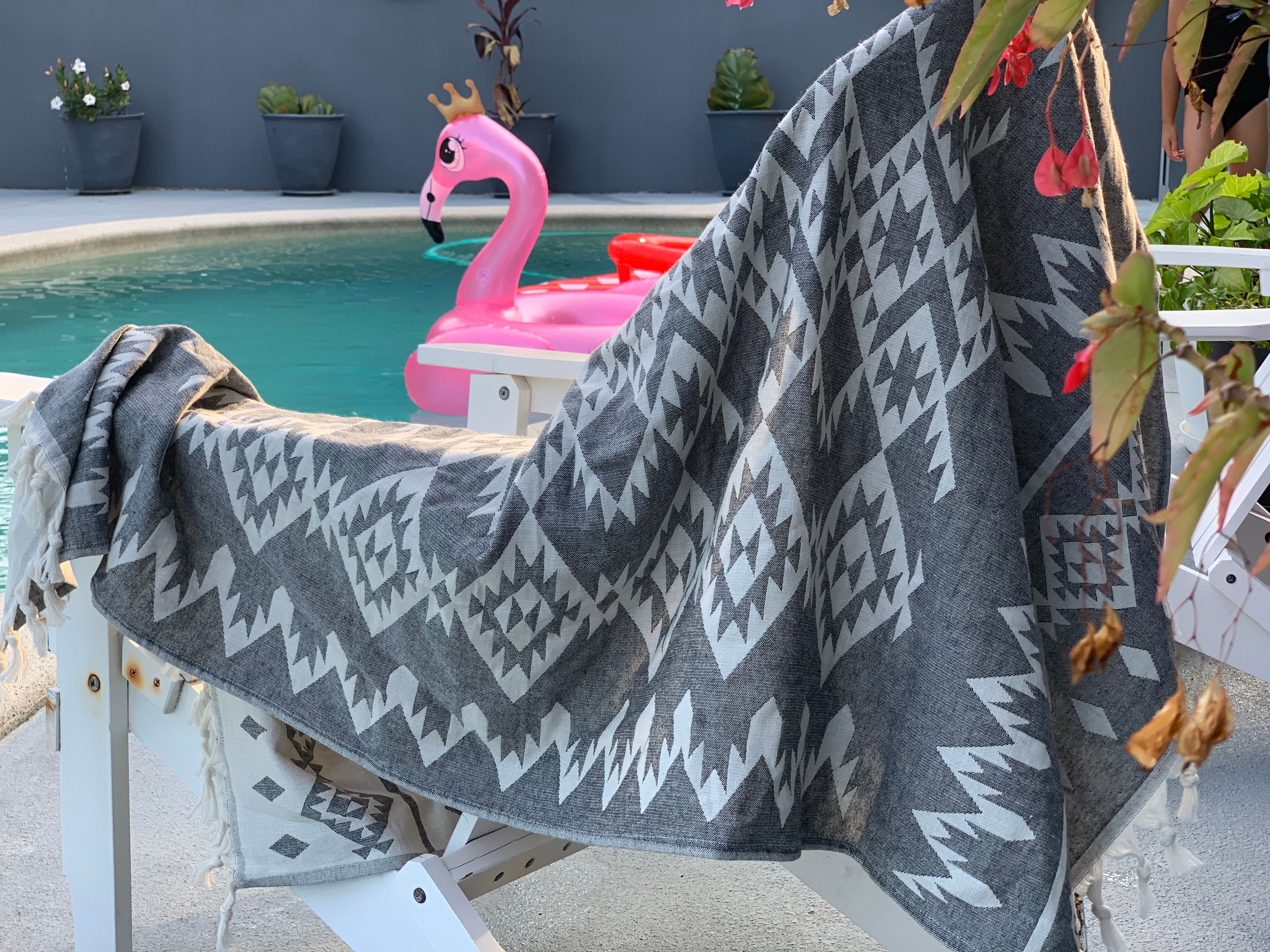 Kilim Aztec Grey Turkish Towel - Silk Dervish, Turkish Cotton Towel