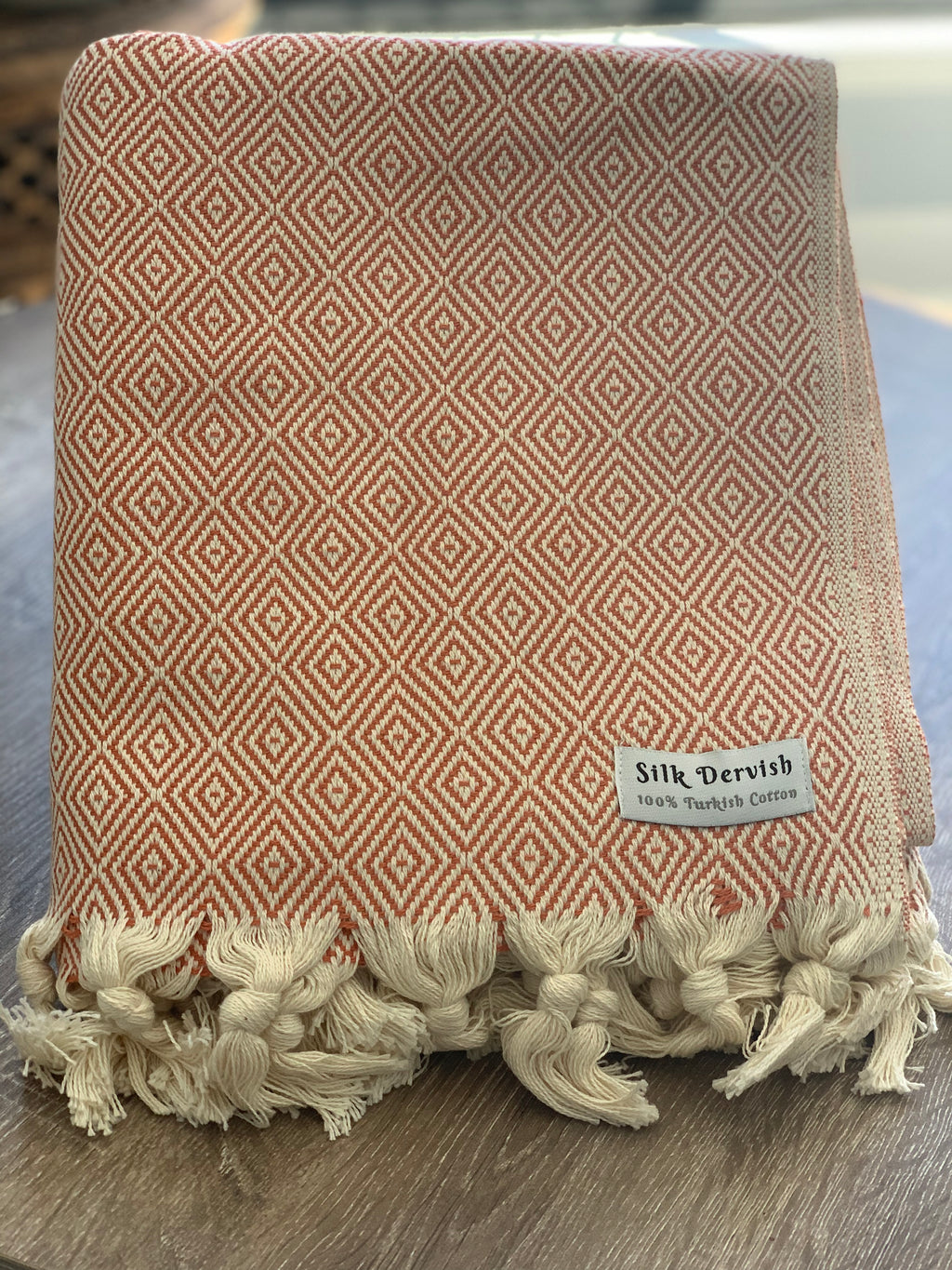 Diamond Full Pattern Blanket Orange Silk Dervish Turkish Cotton Towels