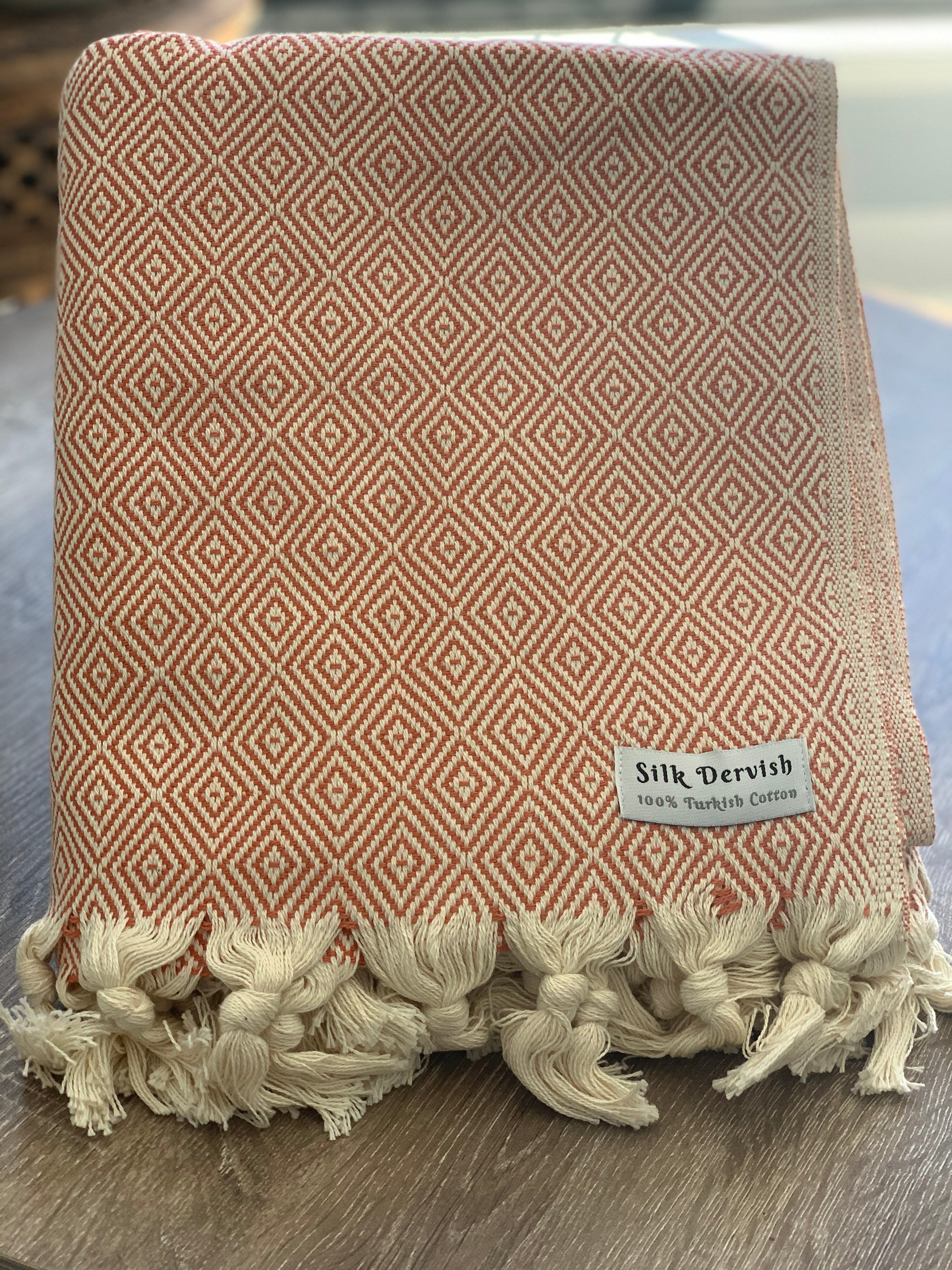 Diamond Full Pattern Blanket Orange Silk Dervish Turkish Cotton Towels