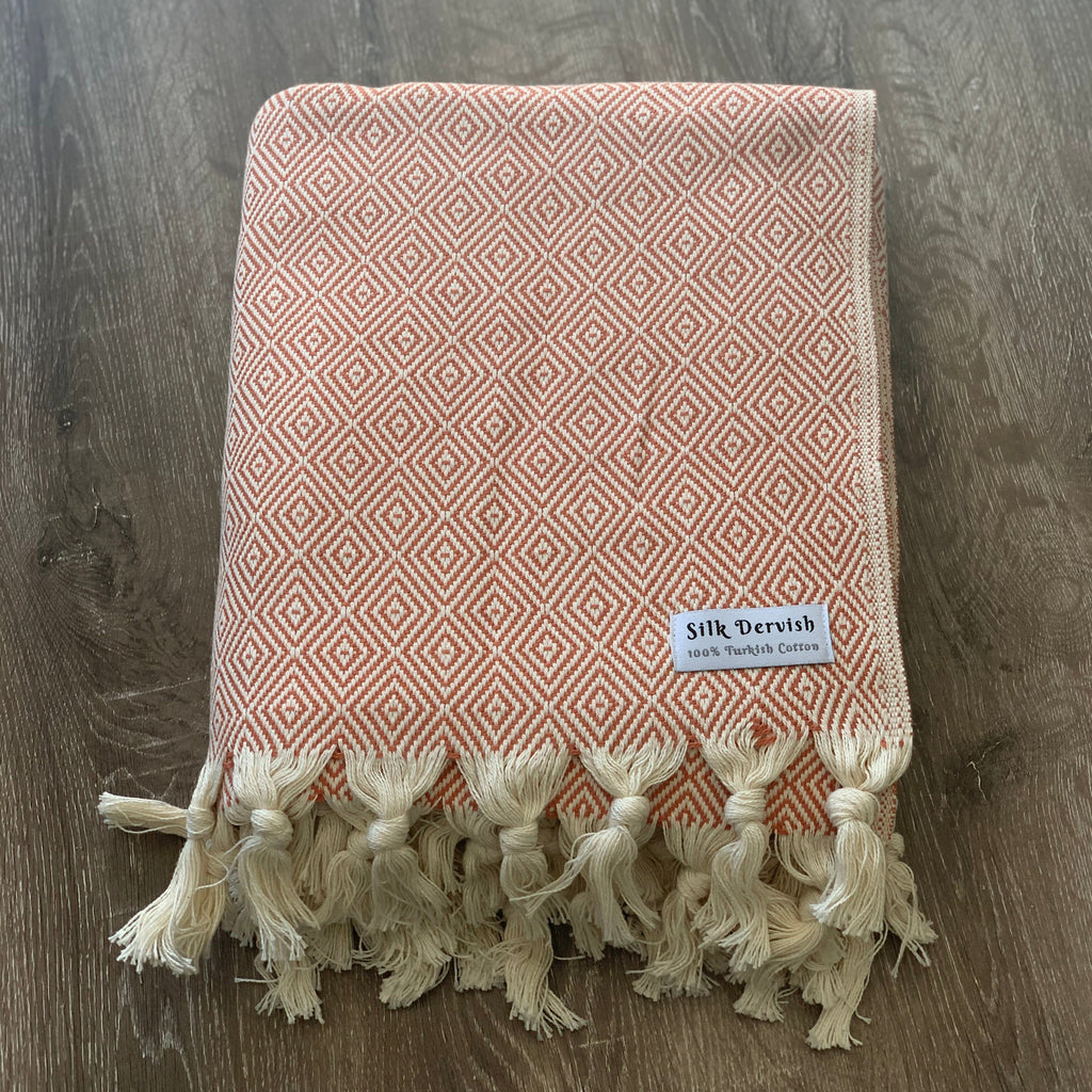 Diamond Full Pattern Blanket Orange Silk Dervish Turkish Cotton Towels