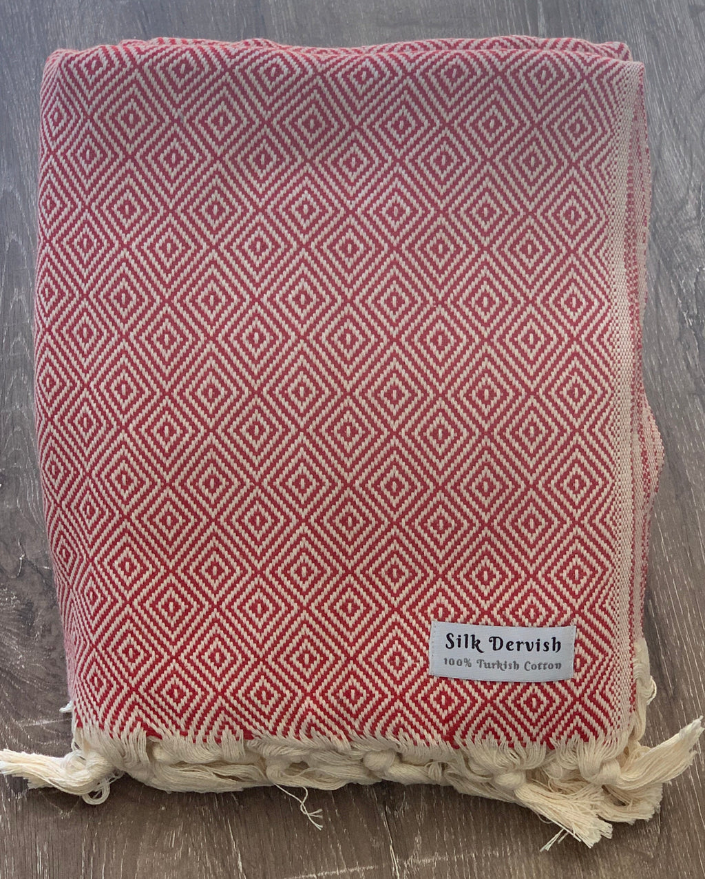 Diamond Full Pattern Blanket Red Silk Dervish Turkish Cotton Towels