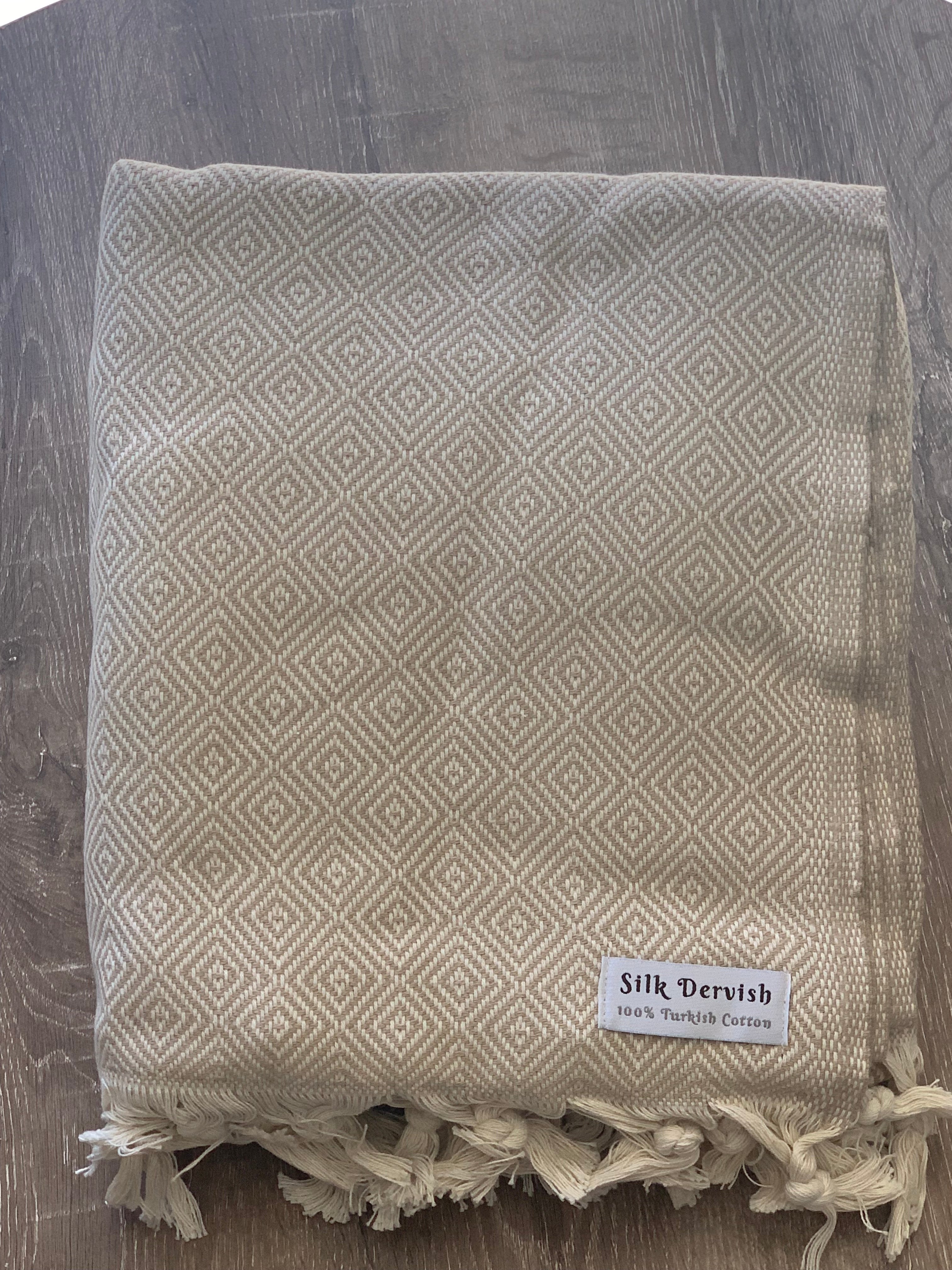 Diamond Full Pattern Blanket Beige Silk Dervish Turkish Cotton Towels