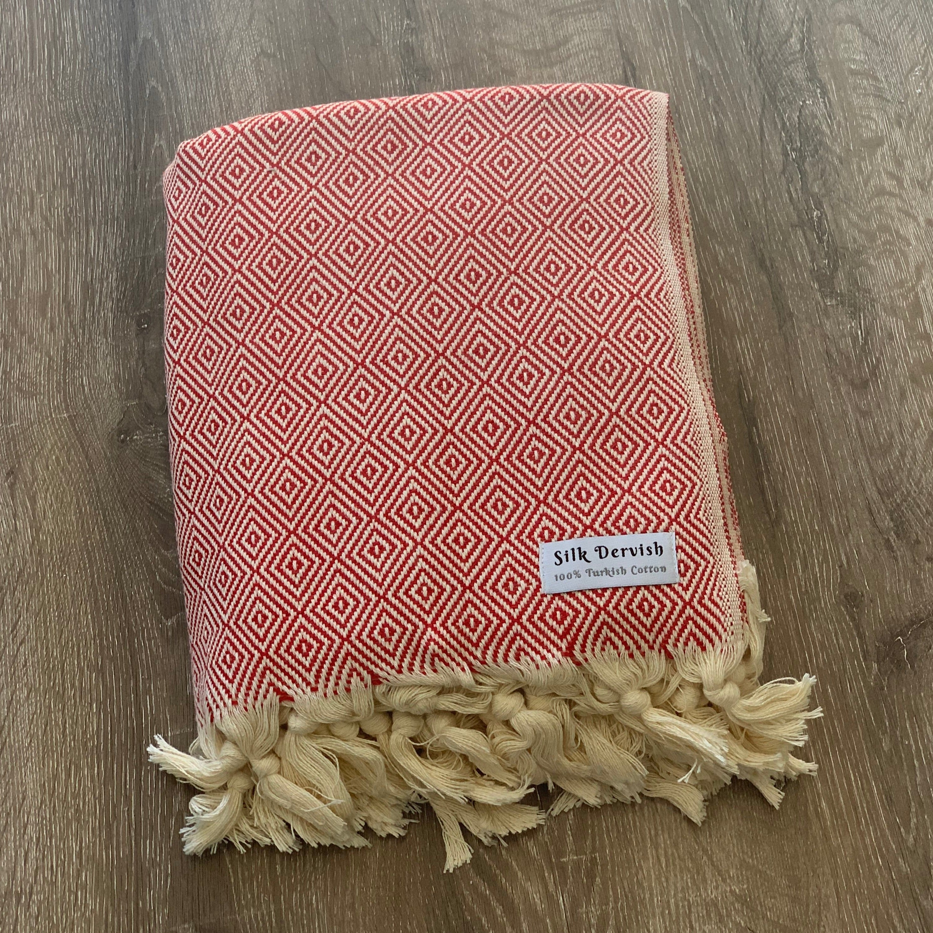 Diamond Full Pattern Blanket Red Silk Dervish Turkish Cotton Towels