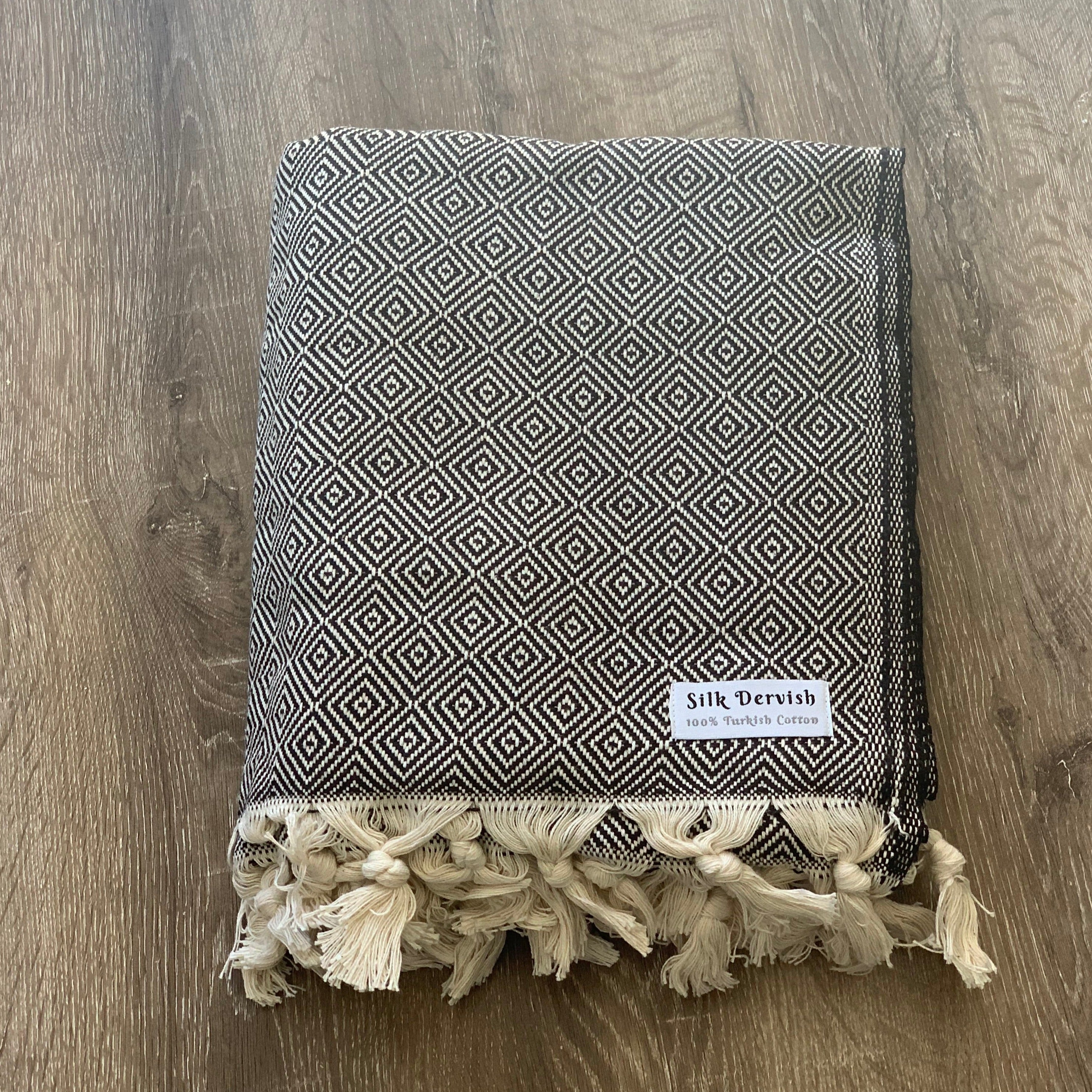 Diamond Full Pattern Blanket Black Silk Dervish Turkish Cotton Towels