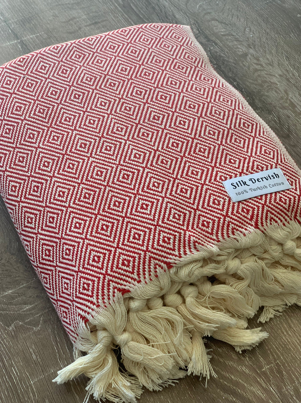 Diamond Full Pattern Blanket Red Silk Dervish Turkish Cotton Towels