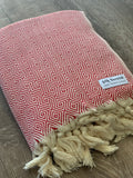 Diamond Full Pattern Blanket Red Silk Dervish Turkish Cotton Towels