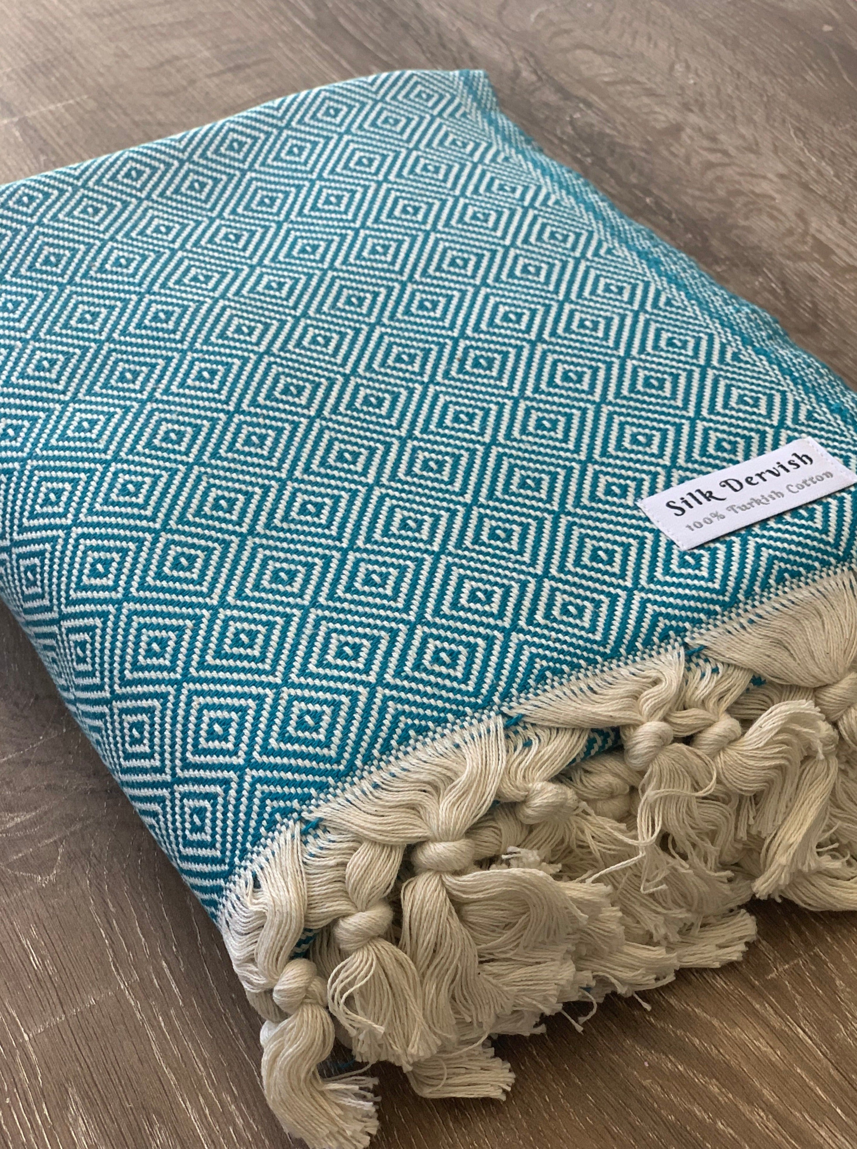 Diamond Full Pattern Blanket Aqua Silk Dervish Turkish Cotton Towels